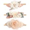 imageOAOLEER Baby Girl Floral Headbands Set 3pcs Flower Headbands Nylon Elastic Hair Band for Infant Newborn Toddler Hair Accessories