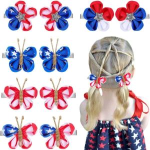 image10PCS 4th of July Mini Butterfly Hair Clips Oaoleer 2quot Hair Bow Blue White Red Butterfly American Flag girl Hair Accessories for Baby Girls Women Independence Day4th of July Butterfly