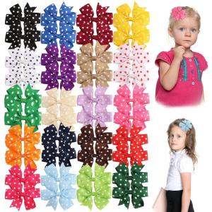 image3 Inch Hair Bows for Baby Girls Oaoleer 40PCS Back to School Pinwheel Bows Grosgrain Ribbon Toddler Bows Clips Hair Barrettes Accessories for Girls 40PCS Ball Hair BowsMulticolor