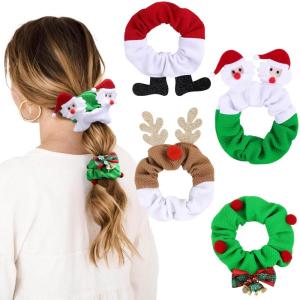 image4 Pcs Christmas Hair Scrunchies Oaoleer Elastic Christmas Hair Ties Elk Santa Scrunchy Ponytail Holder Hairbands Hair Accessories for Women Girls Red Green White ChristmasB