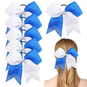 image6PCS 8quot Large Cheer Hair Bows Ponytail Holder Rhinestones Cheerleader Bows with Elastic Band Hair Tie Handmade for Cheerleading Teen Girls College Sports WhiteRedWhiteRoyal Blue