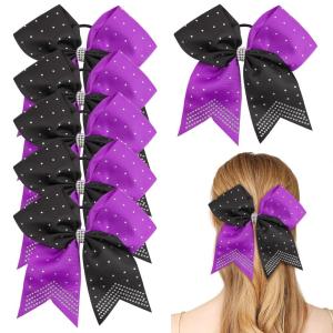 image6PCS 8quot Large Cheer Hair Bows Ponytail Holder Rhinestones Cheerleader Bows with Elastic Band Hair Tie Handmade for Cheerleading Teen Girls College Sports WhiteRedBlackPurple