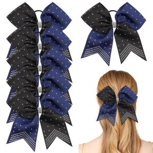 image6PCS 8quot Large Cheer Hair Bows Ponytail Holder Rhinestones Cheerleader Bows with Elastic Band Hair Tie Handmade for Cheerleading Teen Girls College Sports WhiteRedBlackNavy