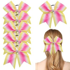 image6PCS 8quot Large Cheer Hair Bows Ponytail Holder Rhinestones Cheerleader Bows with Elastic Band Hair Tie Handmade for Cheerleading Teen Girls College Sports WhiteRedGradient Light Pink