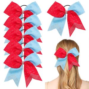 image6PCS 8quot Large Cheer Hair Bows Ponytail Holder Rhinestones Cheerleader Bows with Elastic Band Hair Tie Handmade for Cheerleading Teen Girls College Sports WhiteRedRedIsland Blue