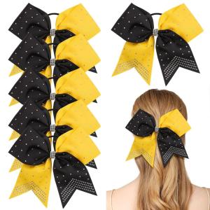 image6PCS 8quot Large Cheer Hair Bows Ponytail Holder Rhinestones Cheerleader Bows with Elastic Band Hair Tie Handmade for Cheerleading Teen Girls College Sports WhiteRedBlackYellow