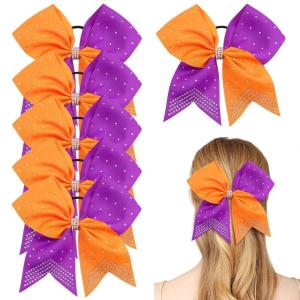 image6PCS 8quot Large Cheer Hair Bows Ponytail Holder Rhinestones Cheerleader Bows with Elastic Band Hair Tie Handmade for Cheerleading Teen Girls College Sports WhiteRedGoldPurple