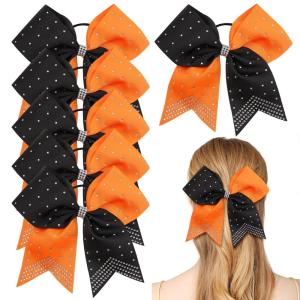 image6PCS 8quot Large Cheer Hair Bows Ponytail Holder Rhinestones Cheerleader Bows with Elastic Band Hair Tie Handmade for Cheerleading Teen Girls College Sports WhiteRedBlackOrange