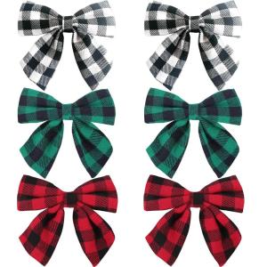 image6pcs Christmas Hair Bow Clips for Girls4Inch Buffalo Plaid Barrettes Accessories with Alligator Hairpins Gifts for Womens Kids Toddlers TeensGreen Red and White Plaid