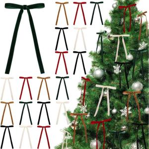 imageOAOLEER 30pcs Velvet Bows for Christmas Tree Christmas Wreath Garland Bow Rustic Crafts Present Bows Vintage 38inch Velvet Ribbon for Xmas Home Outdoor Indoor KhakiBlackRedKhakiGreenCream