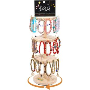 imageOAOLEER 4 Tier Bracelet Holder for Vendor Wooden Rotating Bracelet Jewelry Organizer with Advertising Board 36 Hooks Bracelet Display Stand for Vendor Booth ampamp Stores