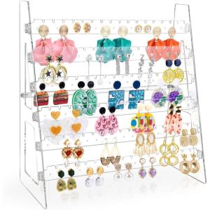 imageOAOLEER Acrylic Earring Holder Organizer 6 Layer Earring Display Stand Earring Storage Rack with 198 Holes Necklace Holder Jewelry Organizer for Women Girls