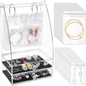 imageOAOLEER Acrylic Jewelry Organizer Box Clear Jewelry Holder Stand with 30PCS Portable Travel Bags ampamp 2 Drawers 100 Independent Jewelry Storage for Earring Bracelet Ring Watches Necklace Organizer