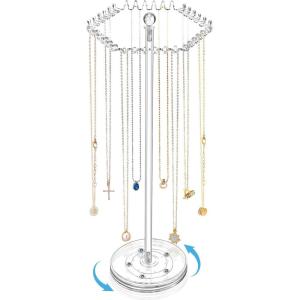 imageOAOLEER Acrylic Necklace Holder Stand Rotating Jewelry Organizer Display Tree Hanger Rack with 36 Hooks for Necklaces Chain Pendant Bracelets Ring Tall 157 In