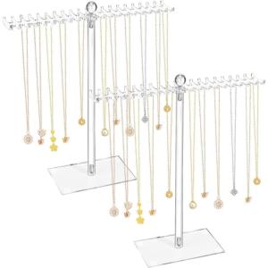 imageOAOLEER Acrylic Necklace Organizer Clear Necklace Holder Stand Jewelry Organizer Display Hanger Rack with Bilateral Hooks for Necklaces Pendant Bracelets RingTall 116In2PCS