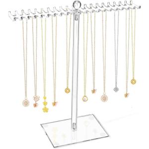 imageOAOLEER Acrylic Necklace Organizer Clear Necklace Holder Stand Jewelry Organizer Display Hanger Rack with Bilateral Hooks for Necklaces Pendant Bracelets Ring116In