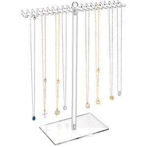 imageOAOLEER Acrylic Necklace Organizer Clear Necklace Holder Stand Jewelry Organizer Display Hanger Rack with Bilateral Hooks for Necklaces Pendant Bracelets Ring137In
