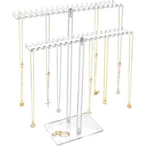 imageOAOLEER Acrylic Necklace Organizer Clear Necklace Holder Stand Jewelry Organizer Display Hanger Rack with Bilateral Hooks for Necklaces Pendant Bracelets RingTall 143InTall 128 in