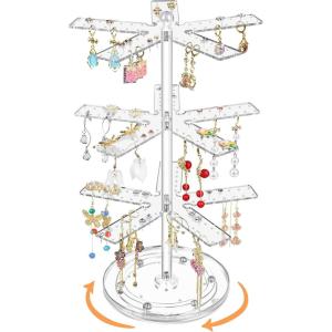imageOAOLEER Acrylic Rotating Earring Holder Organizer Jewelry Stand Earring Tree 3 Tiers Jewelry Organizer for Women Girls ampamp 210 Holes Earrings Stud Tower Display for Room Decor Vanity