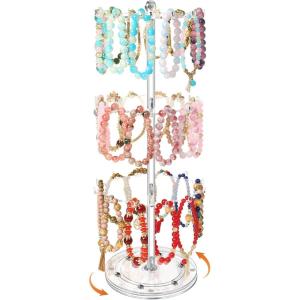 imageOAOLEER Bracelet Holder Display Bracelet OrganizerAcrylic Bracelet Display Stand for Vendor 3 Tier Jewelry Holder Rack Bar with 36 hooks for Bangle KeyChain Selling 3 Layer16inch