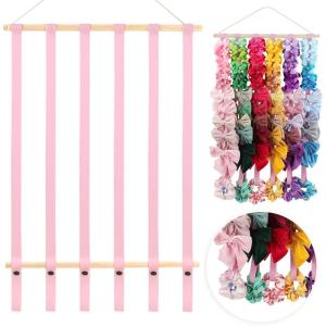 imageOAOLEER Hair Bow Holder Organizer for Girls Hair BowsHair Accessories Headband Organizer Bow Storage Hanger with hook for Baby Girls Wall Hanging Decor for Toddler Girls White APink