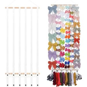 imageOAOLEER Hair Bow Holder Organizer for Girls Hair BowsHair Accessories Headband Organizer Bow Storage Hanger with hook for Baby Girls Wall Hanging Decor for Toddler Girls White AWhite A
