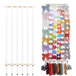 imageOAOLEER Hair Bow Holder Organizer for GirlsHair Clips Headband Organizer Storage Wall Hanging Home Decor for Girls Room 1Pcs White 20Inch1Pcs White 35Inch