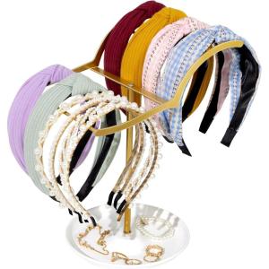 imageOAOLEER Headband Holder Organizer 2Tier Gold Metal Headband Display Stand Organizer jewelry Storage Hair Ties Screnchies Accessories Ring Bracelets Bangles Bedroom Decor for Girls Women