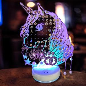 imageOAOLEER LED Earring Organizer128 Holes Light Heart Stud Earrings Holder StandAcrylic Clear Earring Storage BoardGirls Jewelry Dressing Table Earring Studs Display Rack HeartUnicorn