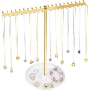 imageOAOLEER Necklace Holder Organizer Jewelry Holder Stand Display Gold Metal Jewelry Tree Storage for Women Girls for Necklaces Bracelets Earrings Rings