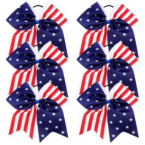 imageOaoleer 4th of July USA Cheer Hair Bows Girls Red White Blue Grosgrain Ribbon Patriotic Bow with Elastic Tie Band For Teens Kids Toddlers 6 Pcs USA Cheer Bow FUSA Cheer Bow F