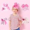 imageOaoleer 7 Inch Breast Cancer Awareness Cheerleader Bow Large Hair Bow With Ponytail Holder Hair Band For Breast Cancer Monthpinkwhite