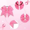 imageOaoleer Hair Bow 4PCS 77 inches 18cm Breast Cancer Awareness Cheerleader Bow with Ponytail Holder for Breast Cancer Month PU Pink BButterfly Hope