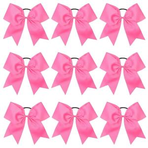 image16PCS 8quot Large Cheer Hair Bows Ponytail Holder Elastic Band Handmade for Cheerleading Teen Girls College Sports 16 Pcs OrangeHot Pink