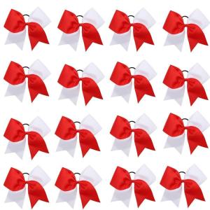 image16PCS 8quot Large Cheer Hair Bows Ponytail Holder Elastic Band Handmade for Cheerleading Teen Girls College Sports 16 Pcs OrangeRedWhite