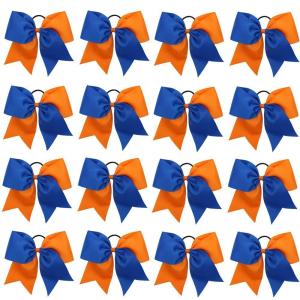 image16PCS 8quot Large Cheer Hair Bows Ponytail Holder Elastic Band Handmade for Cheerleading Teen Girls College Sports 16 Pcs OrangeRoyal blueOrange