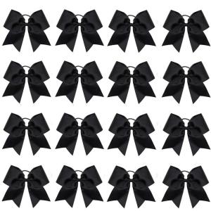 image16PCS 8quot Large Cheer Hair Bows Ponytail Holder Elastic Band Handmade for Cheerleading Teen Girls College Sports White 1 Count Pack of 16Black