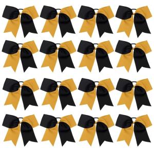 image16PCS 8quot Large Cheer Hair Bows Ponytail Holder Elastic Band Handmade for Cheerleading Teen Girls College Sports White 1 Count Pack of 16BlackGold