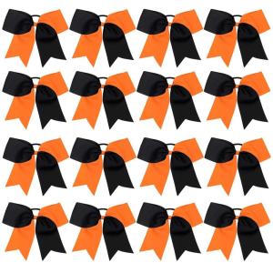 image16PCS 8quot Large Cheer Hair Bows Ponytail Holder Elastic Band Handmade for Cheerleading Teen Girls College Sports White 1 Count Pack of 16BlackOrange