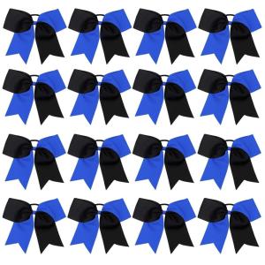 image16PCS 8quot Large Cheer Hair Bows Ponytail Holder Elastic Band Handmade for Cheerleading Teen Girls College Sports White 1 Count Pack of 16BlackRoyal