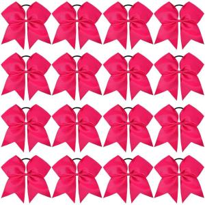 image16PCS 8quot Large Cheer Hair Bows Ponytail Holder Elastic Band Handmade for Cheerleading Teen Girls College Sports White 1 Count Pack of 16Dark Rose
