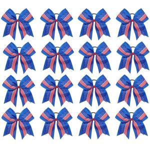 image16PCS 8quot Large Cheer Hair Bows Ponytail Holder Elastic Band Handmade for Cheerleading Teen Girls College Sports White 1 Count Pack of 16Flag Blue