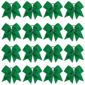 image16PCS 8quot Large Cheer Hair Bows Ponytail Holder Elastic Band Handmade for Cheerleading Teen Girls College Sports White 1 Count Pack of 16Forest Green