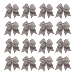 image16PCS 8quot Large Cheer Hair Bows Ponytail Holder Elastic Band Handmade for Cheerleading Teen Girls College Sports White 1 Count Pack of 16Gray
