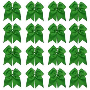image16PCS 8quot Large Cheer Hair Bows Ponytail Holder Elastic Band Handmade for Cheerleading Teen Girls College Sports White 1 Count Pack of 16Green