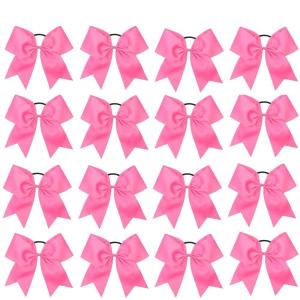 image16PCS 8quot Large Cheer Hair Bows Ponytail Holder Elastic Band Handmade for Cheerleading Teen Girls College Sports White 1 Count Pack of 16Hot Pink