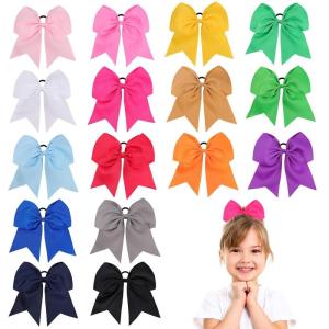image16PCS 8quot Large Cheer Hair Bows Ponytail Holder Elastic Band Handmade for Cheerleading Teen Girls College Sports White 1 Count Pack of 16Multicolored