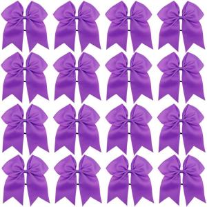 image16PCS 8quot Large Cheer Hair Bows Ponytail Holder Elastic Band Handmade for Cheerleading Teen Girls College Sports White 1 Count Pack of 16Purple