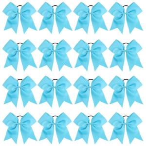 image16PCS 8quot Large Cheer Hair Bows Ponytail Holder Elastic Band Handmade for Cheerleading Teen Girls College Sports White 1 Count Pack of 16Sky Blue