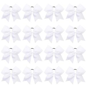 image16PCS 8quot Large Cheer Hair Bows Ponytail Holder Elastic Band Handmade for Cheerleading Teen Girls College Sports White 1 Count Pack of 16White